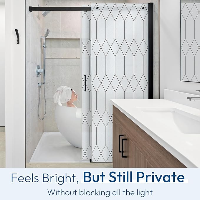 rabbitgoo Window Privacy Film for Glass Windows, Frosted Glass Cling with Decorative Moroccan Lattice, Removable Heat Control Sun Blocking Door Covering Sticker for Home Bathroom, 35.4 x 78.7 inches