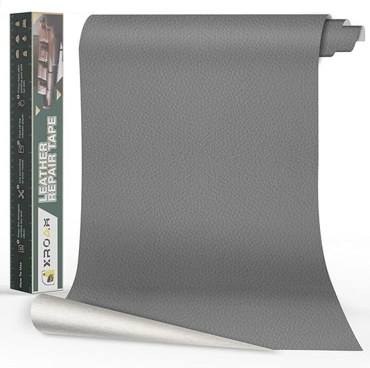 Leather Repair Tape, 16x40 inch Leather Patches for Furniture, Self Adhesive Leather Repair Patch for Sofas, Couches, Leather Covers, Seats, Chairs, Vinyl Repair Tape Light Gray