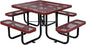 Global Industrial 46" Square Picnic Table, Expanded Metal, Red Thermoplastic Coating, Attached Benches, 1-1/2” Umbrella Pole Hole, Outdoor-Rated, 1000 lb Capacity