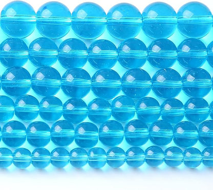 8MM Lake Blue Glass Beads Natural Gemstone Round Loose Stone Beads for Jewelry and Bracelets Making 90pcs 2 Strands 32"