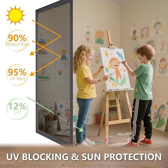 LEMON CLOUD One Way Window Privacy Film See Out Not in Reflective Mirror UV Window Cling Sun Blocking Heat Control Glare Control with Tools,45.2 Inch x 157.4 Inch