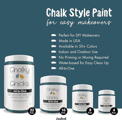 Chalky Chicks All-in-One Chalk Paint for Furniture or Cabinet - 8 Fl Oz - Matte Finish Jaded (Jade) for Metal, Wood Furniture Paint - No Sanding All-in-One for Home Decor & Crafts, USA Made