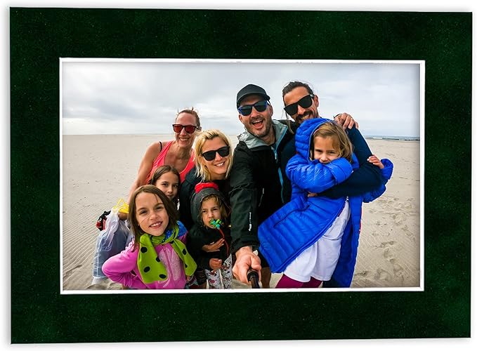 8x10 Mat Bevel Cut for 6x8 Photos - Acid Free Green Suede Precut Matboard With Backing Board and Crystal Clear, Self Seal Photo Mat Bag - For Pictures, Photos, Framing - 4-ply Thickness