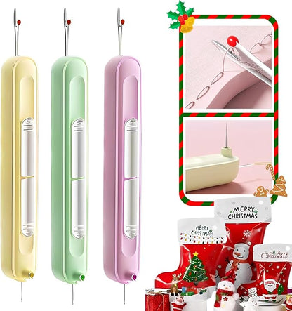 Upgraded 2 in 1 Automatic Needle Threaders Seam Ripper,Quilting Supplies Sewing Kit,Quick Sewing Machine Loop Needle Threaders (Christmas Limited Edition Red-3pcs)