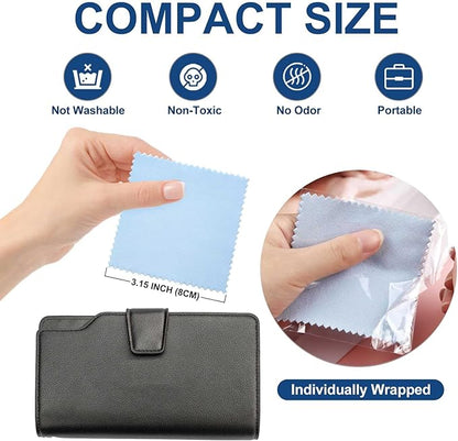 SEVENWELL 50pcs Jewelry Cleaning Cloth Blue Polishing Cloth for Sterling Silver Gold Platinum Small Silver Polish 8 x 8 cm