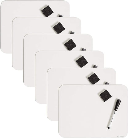 U Brands Dry Erase Lap Board Set, 12” x 9”, Small Whiteboard, Includes 6 Markers and 6 Erasers, 6 Count