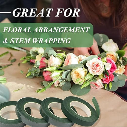 Phinus 9 Rolls Floral Tape, 1/2 Inch x 30 Yard Flower Tape, Green Floral Tape for Floral Crafts Supply, Bouquet Stem Wrapping, Wedding Bouquet (Dark Green)
