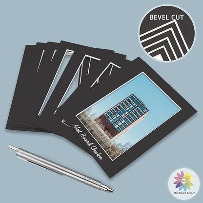 MBC Mat Board Center, 5 Pack 16x20 for 11x17 Black Picture Mats Frame Mattes, Bevel Cut, Acid Free, 4-ply Thickness