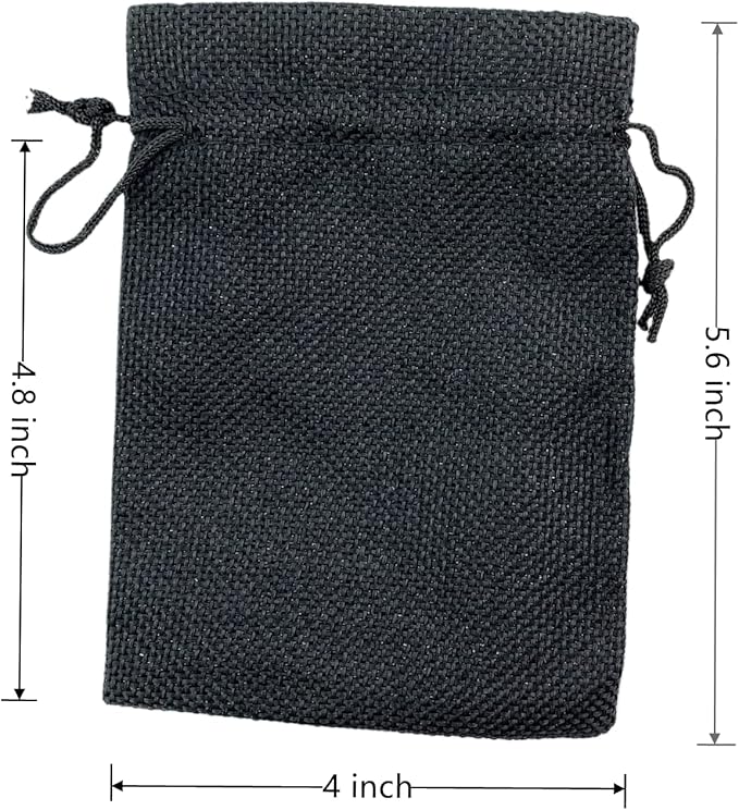 Palmhomee Pack of 25 Burlap Gift Bags with Drawstring Linen Jewelry Pouches Wedding Hessian Jute Bags for Birthday Jewelry and Treat Pouches Party Wedding Favors Gift Art and DIY Craft   (4x5.6 Inch, Black)