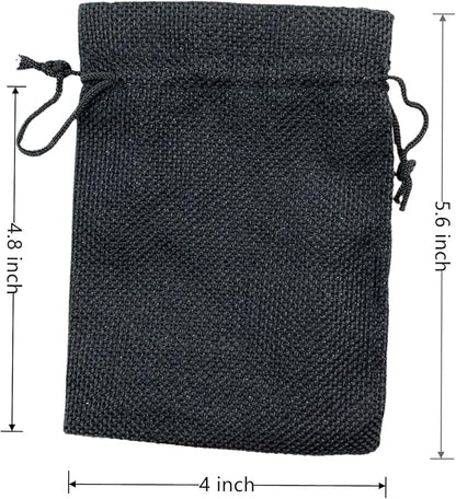 Palmhomee Pack of 25 Burlap Gift Bags with Drawstring Linen Jewelry Pouches Wedding Hessian Jute Bags for Birthday Jewelry and Treat Pouches Party Wedding Favors Gift Art and DIY Craft   (4x5.6 Inch, Black)