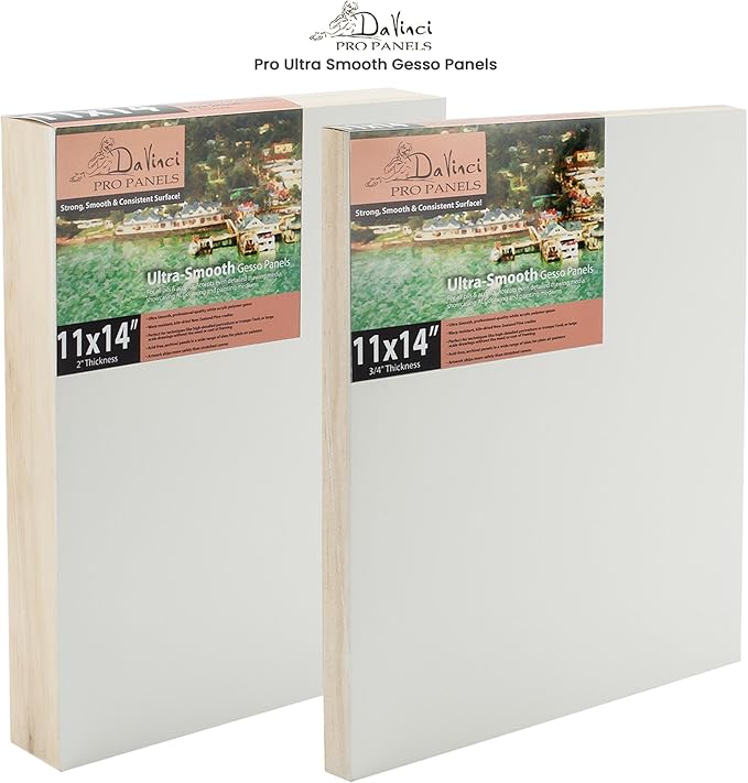 Da Vinci Pro Ultra Smooth Wood Canvas Gesso Board - 3/4" Deep, 6x8 in Single White Acrylic Polymer Gesso Panels for Painting Fine Portraits and Ultra Fine Detail Illustrations and Artwork