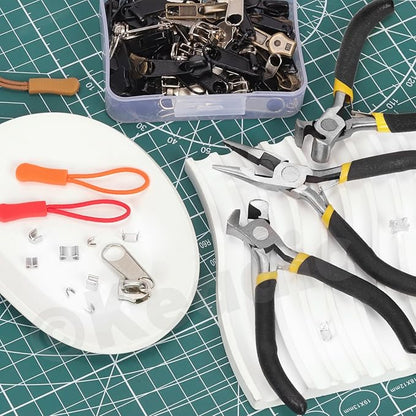 Keadic 144Pcs Zipper Repair Kit With 3/5/8 Sizes, Extension Pull, Top/Bottom Stops, Replacement Zippers, Pliers for Metal, Plastic, Nylon Coil Repair