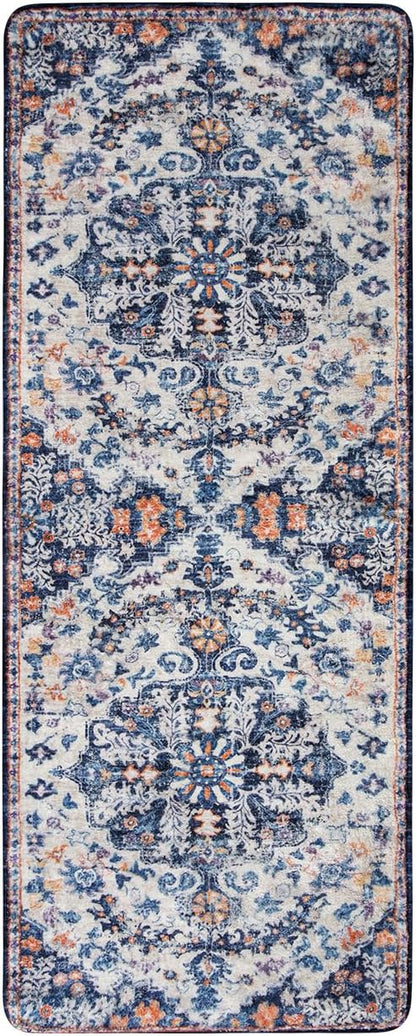 Lahome Washable Runner Rug, 2x5 Bohemian Kitchen Rug Runners Low Pile Bathroom Runner Rugs with Rubber Backing, Printed Throw Carpet Runners for Laundry Room Hallway Bedside, Blue Purple/Multi