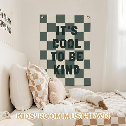 Kids Room Decor,Classroom Banner,It’s Cool to Be Kind,Nursery Decor,Positive Wall Hanging Flag for Bedroom Playroom Classroom Kids Rroom 18x25 Inch(Navy Blue)