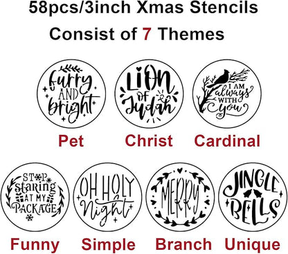 Christmas Stencils for Painting on Wood Slice,3" Small Christmas Stencils for Crafts Reuable Xmas Holiday Stencil for Tiered Tray Wood Sign Decor