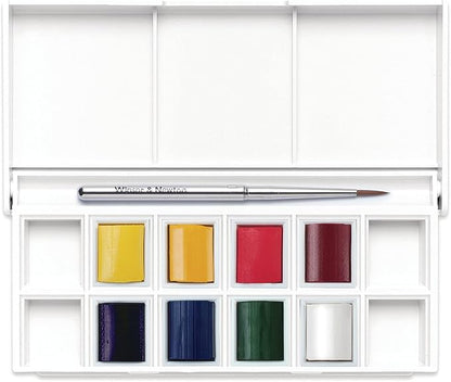 Winsor & Newton Cotman Watercolor Paint Set, 8 Half Pan, Floral Colors w/ Brush