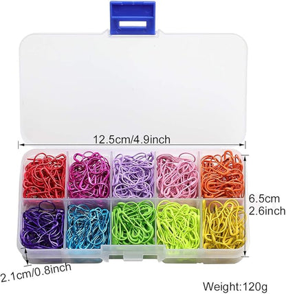 Colorful Metal Knitting Pins Stitch Markers Pear Shape Safety Pins for Sewing Clothing DIY Craft Making with Storage Box Knitting Counter Crochet Needle Clip Ring(10 colors-500pcs)