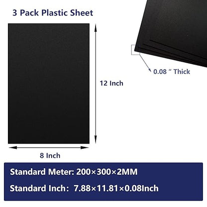 3 Pack Black Plastic Sheet 8x12x0.08 in Flexible High Tensile Plastic Sheets Black Plastic Panel for DIY Materials Handicrafts Home Decoration