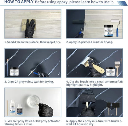GLAINTE Black Marble Countertop Paint Kit Epoxy Countertop Refinishing Paint Kit, Kitchen Bathroom Coating For Marble, Granite, Formica, Laminate Cover 38 Sq.Ft