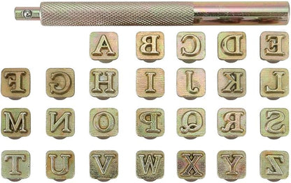 Yoption 27 Pieces Leathercarft Stamping Tool Set, 26 Letters Alphabet Stamps Steel Punch Tool 6mm+1 Stamping Handle for Leather Craft