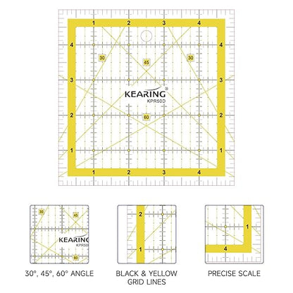 KERING Patchwork Quilting Ruler - 5x5 inch Non-Slip Acrylic Square Ruler for Foundation Paper Piecing, Bias Strips & Rotary Cutting, Durable Quilter's Tool with Anti-Slip Backing