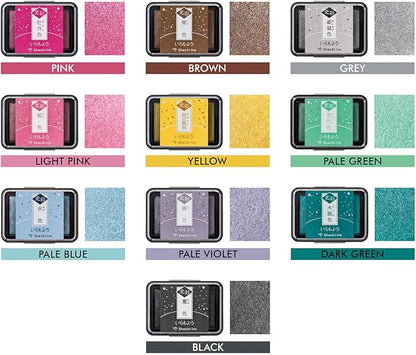 IROMOYO KOSAI Stamp PAD, Traditional, Shimmering Japanese Ink Colour, Oil-Based Ink pad - Pale Green