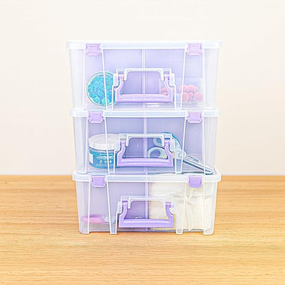 ArtBin 6990JZ Super Satchel Double Deep Compartment Box - Art Storage with 8 Removable Compartments, Smart Closure for Craft Supplies (Purple- Pack of 1)