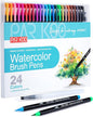 ParKoo Watercolor Brush Pens, 24 Colors Flexible Real Nylon Brush Tip Pens for Watercolor Painting, 1 Blending Brush, Paint Markers for Artists and Beginner Painters Coloring Books, Calligraphy