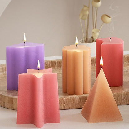 6 Pack Candle Molds for Candle Making, Moldes para Velas, Pillar Candle Mold, 3D Geometric Shape Silicone Candle Mold for DIY Scented Candle, Soy Wax, Cake, Soap, Resin Casting Craft Making