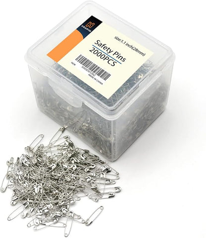 vrupin 2000 Pieces - Silver Safety Pins, 1.1 inch 28mm, Extra Strong, Multi-purpose