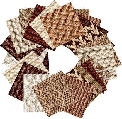 24 Sheets Knitting Wool Decorative Scrapbooking Paper Pad 6x6 Craft Paper Single-Side Card Making Supplies for Junk Journal, Holiday Journaling, Brown, Earth Tone and White