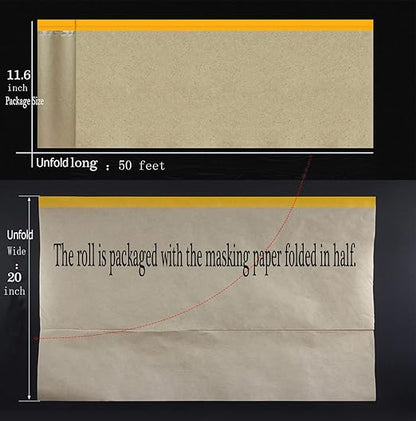 Pre-Taped Masking Paper for Painting, 20 Inch x 50 Feet Tape and Drape Painters Paper, Automotive Painters Paper, for Auto Body Masking, Wall Covering and Paint Masking (4Rolls)
