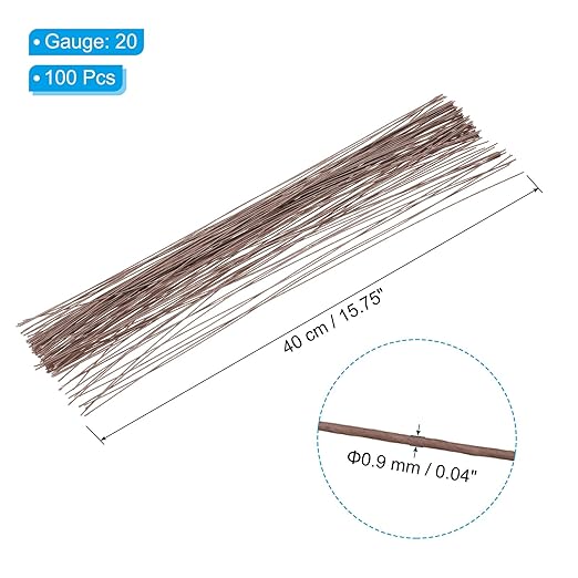 PATIKIL 20 Gauge 16" Floral Stem Wire, 100 Pcs Paper Wrapped Iron Artificial Flower Stem Accessories for DIY Bouquet Stem and Craft Decoration, Brown