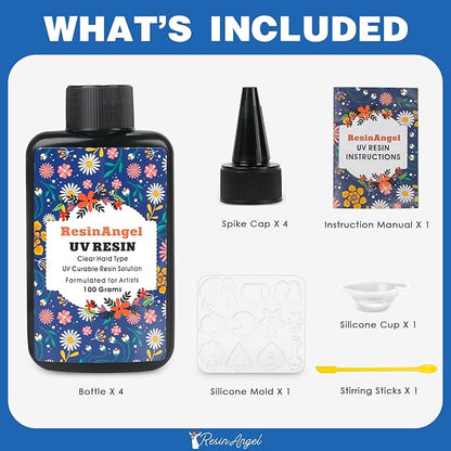 400g UV Resin kit, Crystal Clear Hard, Premixed UV Epoxica Resina Fast Curing Sunlight Activated with Casting Tools for Beginners Jewelry Making, DIY Art Crafts, Coating