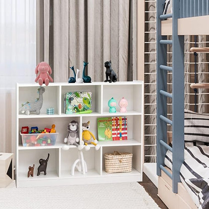 Toy Storage Organizer, 3-Tier Kids Bookshelf, 8 Cube Kids' Bookcases, Cabinets & Shelves, Wooden Toy Organizers, Small Book Shelf for Bedroom, Playroom, Classroom, Nursery (White)