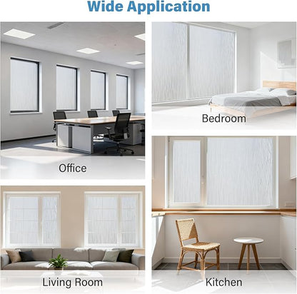 Finnez Frosted Privacy Window Film Static Cling, Non-Adhesive Decorative Cover for Glass Door & Windows, No Glue Removable Clings UV Blocking Waves Design for Home Office 45.2 x 157.4 Inches