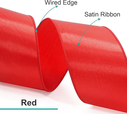 CT CRAFT LLC Satin Wired Ribbon 1.5 Inch x 20 Yards Red for Christmas Home Décor Gift Wrapping Tree Topper Bow Wreath DIY Crafts,