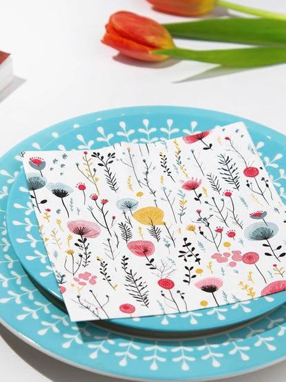 20 pcs Premium Designer Paper Napkins, 3-Ply 6.5x6.5-inches Disposable Decorative Paper Guest White Floral Napkin for Wedding Birthday Anniversary Lunch Dinner Party Baby Shower