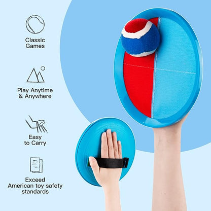 EVERICH Upgraded Toss and Catch Ball Game Set - Indoor and Outdoor Games for Kids 3-12, Beach Sand Pool Water Toy Includes 2 Paddles 2 Sticky Balls, Great Birthday Easter Gifts for Boys Girls