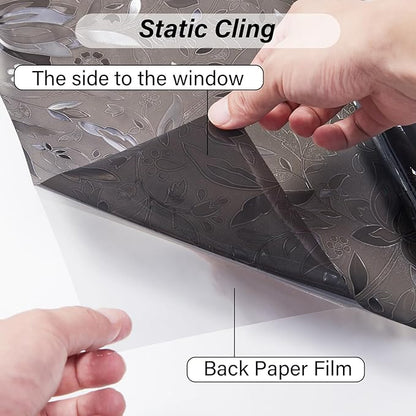 LEMON CLOUD Window Film, Decorative Window Privacy Film, Window Film Privacy Static Cling Frosted, Anti-UV Sun Blocker Heat Control for Home(Grayish Black, 23.6 x 78.7 inches)