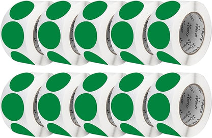 Perco Green 3-Inch Perforated Circle Dot Sticker Labels — 10 Rolls, 5,000 Round Stickers — with Permanent Adhesive for Moving Boxes, Sale Signage, Displays, Status Messaging—Made in USA