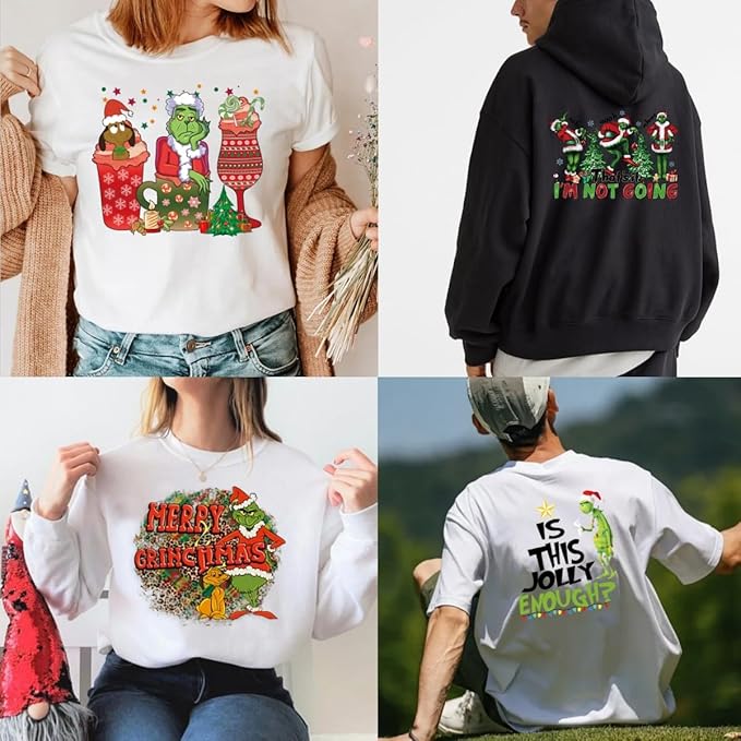 Christmas Iron on Decals Transfer, Funny Christmas Heat Transfer Stickers Iron on Patches for Clothes T-Shirts Pillow Cover Hoody Bag Xmas DIY Craft Supplies Vinyl Stickers (12PC-B)