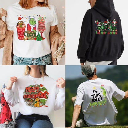 Christmas Iron on Decals Transfer, Funny Christmas Heat Transfer Stickers Iron on Patches for Clothes T-Shirts Pillow Cover Hoody Bag Xmas DIY Craft Supplies Vinyl Stickers (18PC-A)