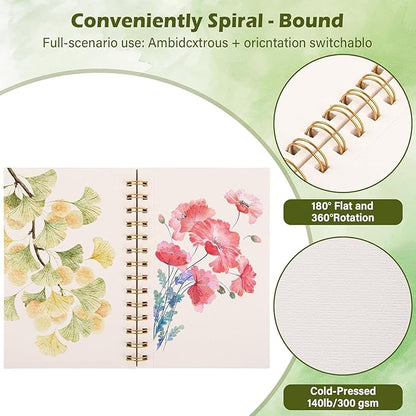 Watercolor Paper Pad 8" x11” (26Sheets, 140lb/300g), Spiral - Bound with Tear - Line. Artist-Grade Mixed Media Sketchbook- Water Color Paper for Adults Kids-Watercolor Sketches,and Art Journals