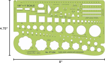 Pacific Arc, Landscape Template, 1/8 inch Scale, Drawing aid Stencil for Professional or School Work. Size 4.75 x 8 in.