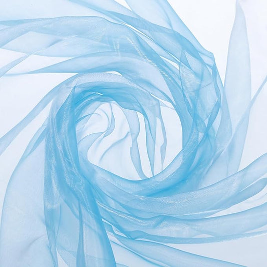 MECCANIXITY Iridescent Sheer Organza Fabric, 10 Yards x 59 Inches Solid Holographic Shiny Fabric Organza Cloth for Wedding, Curtains, Costume, Photo Background, Gradient Light Blue