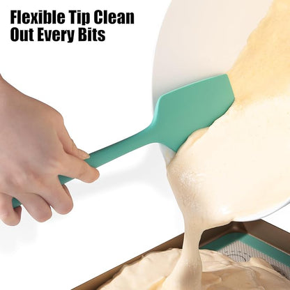 4-Piece Silicone Spatula Scrapers: Doosu 600°F Heat Resistant Food Grade Kitchen BPA Free Rubber Baking Cooking Tool Nonstick Utensil Set for Mixing, Scraping, Folding, Stirring, Serving (Aqua Sky)