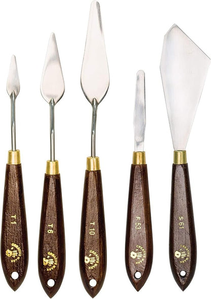 Creative Mark Stainless Steel Palette Knife Painting Tools - Paint Palette with Wooden Handle - Variety of Shapes and Sizes - Set of 6, Set