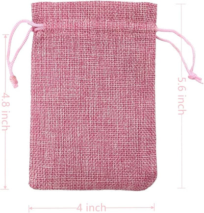 Palmhomee Pack of 25 Burlap Gift Bags with Drawstring Linen Jewelry Pouches Wedding Hessian Jute Bags for Birthday and Treat Pouches Party Wedding Favors Gift (4x5.6 Inch, Pink)