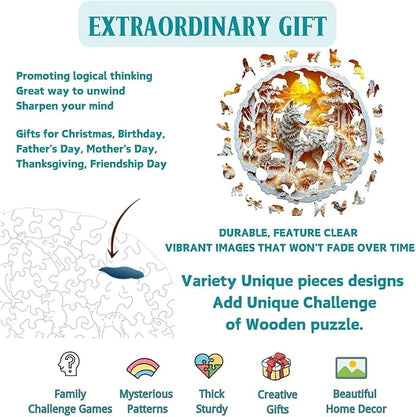 Wooden Puzzles for Adults, 3D Wolf Wooden Puzzles 290 Pieces, Unique Animal Shaped Wood Challenging Jigsaw Puzzles Gifts for Adults, 13.4x13.4in